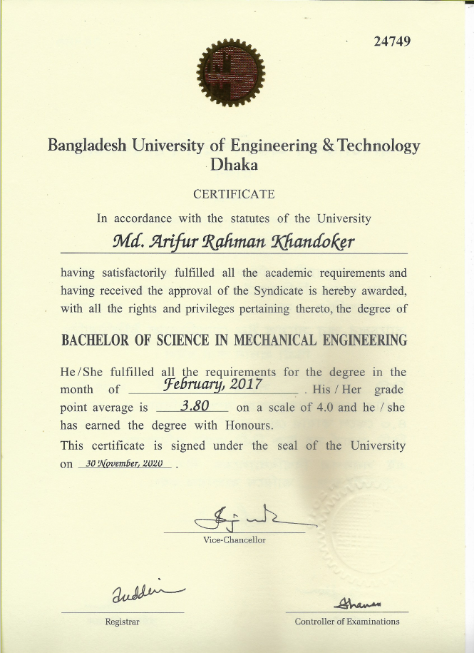 BSc Certificate