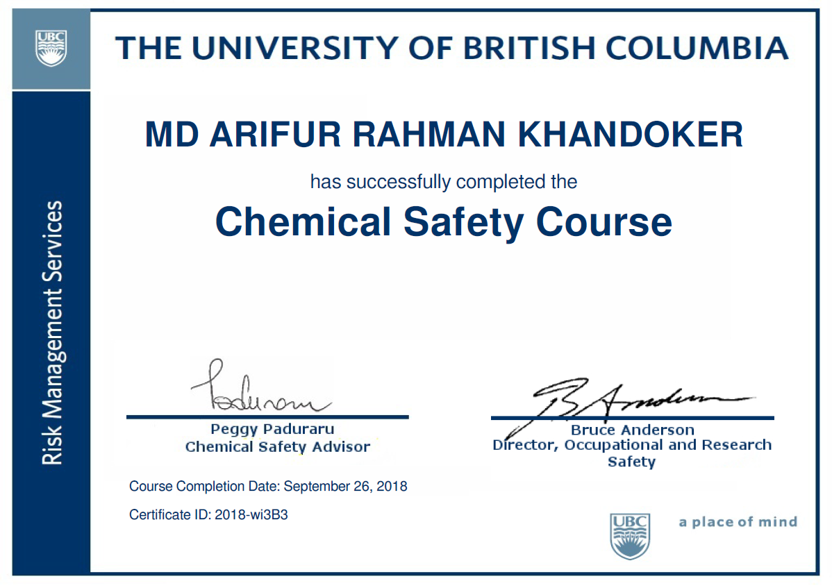 Chemical Safety Training Certificate