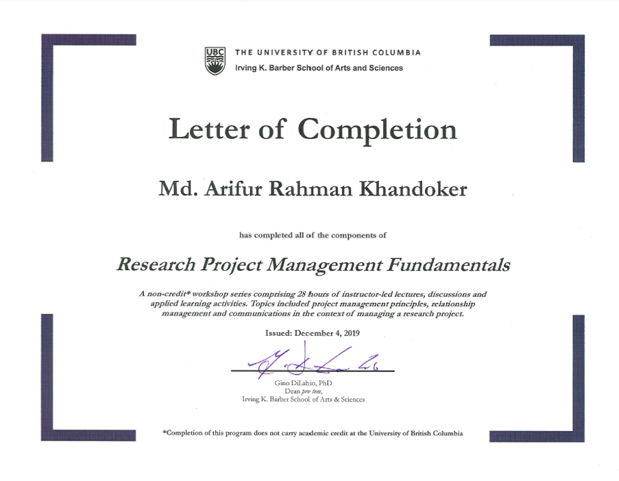 Research Project Management Training Certificate